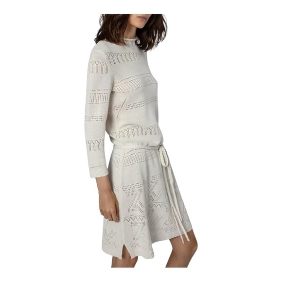 Zadig & Voltaire Cream Cecily Monogrammed ZV Belted Knit Dress. Size Small. - Picture 5 of 17